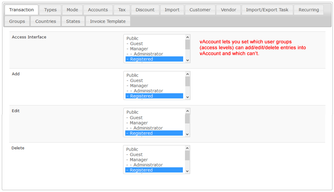 vAccount Configuration