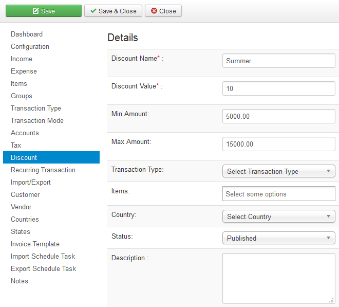vAccount Setup Discount