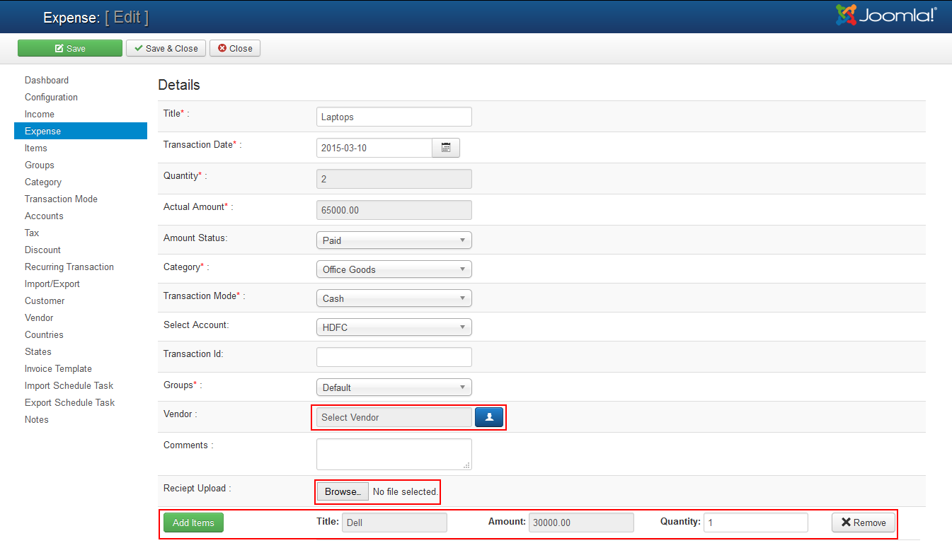 vAccount Expense