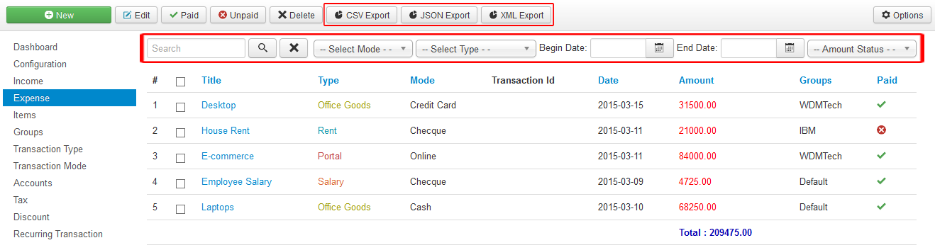 vAccount Expense
