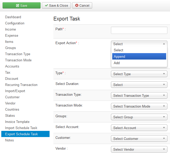 vAccount Export
