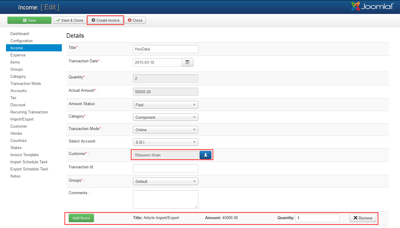 vAccount Income