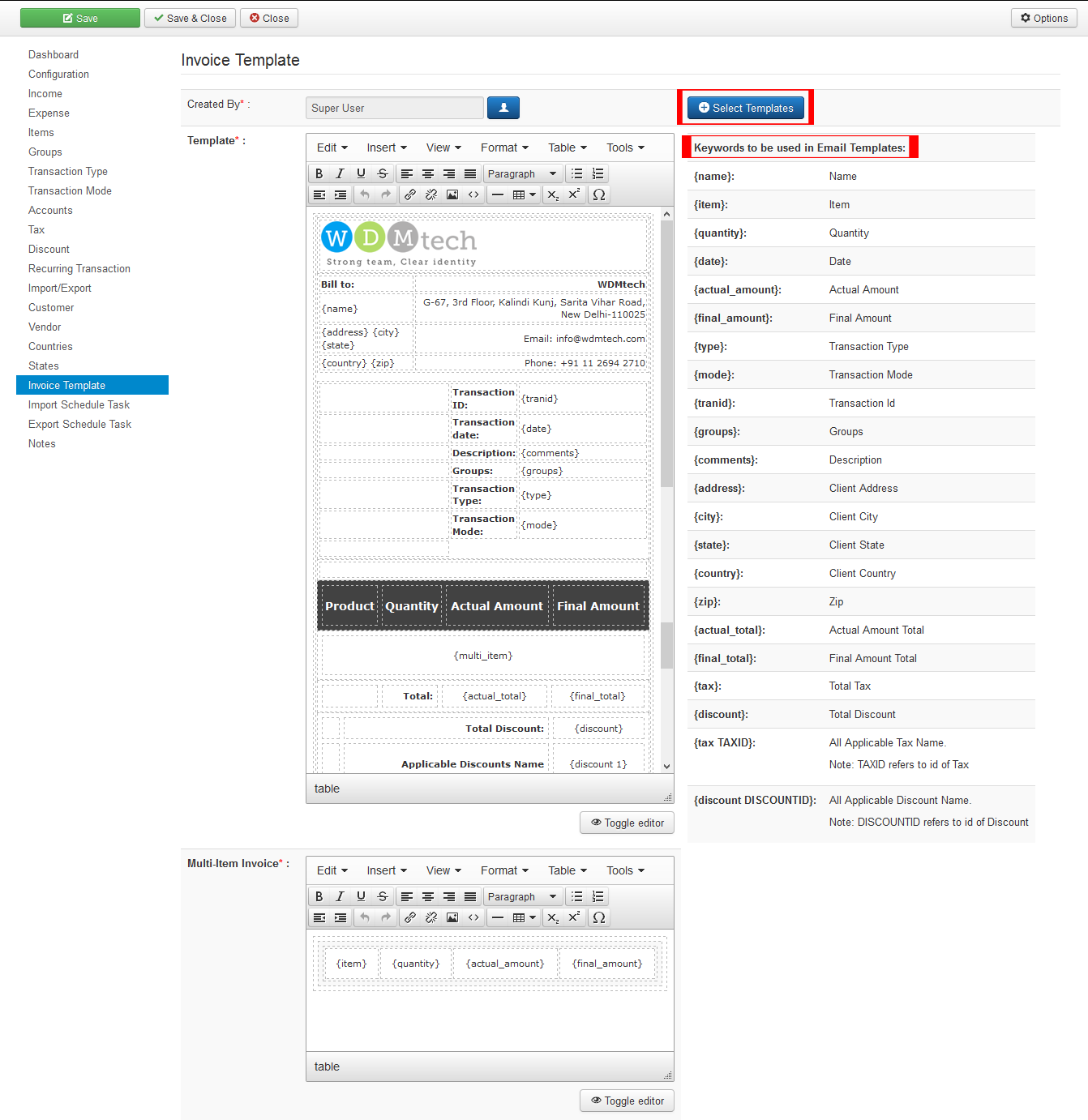vAccount Invoice
