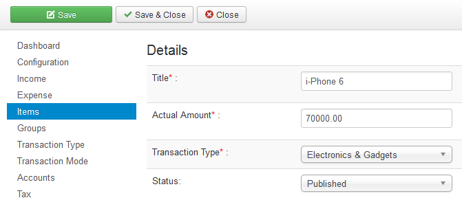 vAccount Items