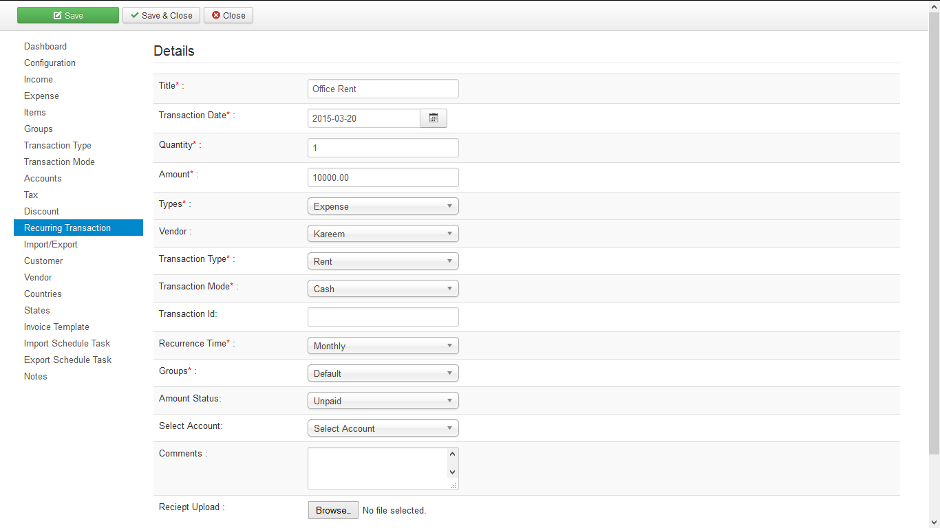 vAccount recurring