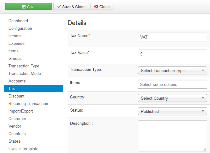 vAccount Setup Tax
