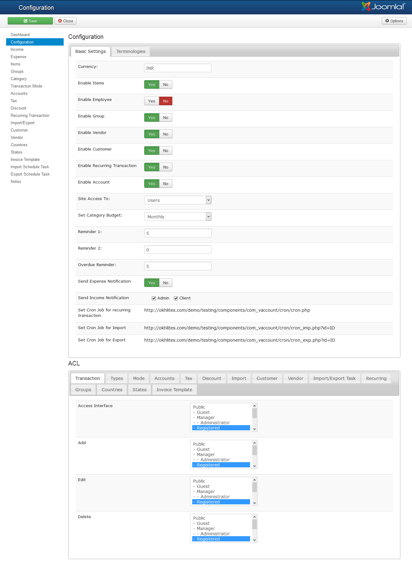 vAccount Configuration